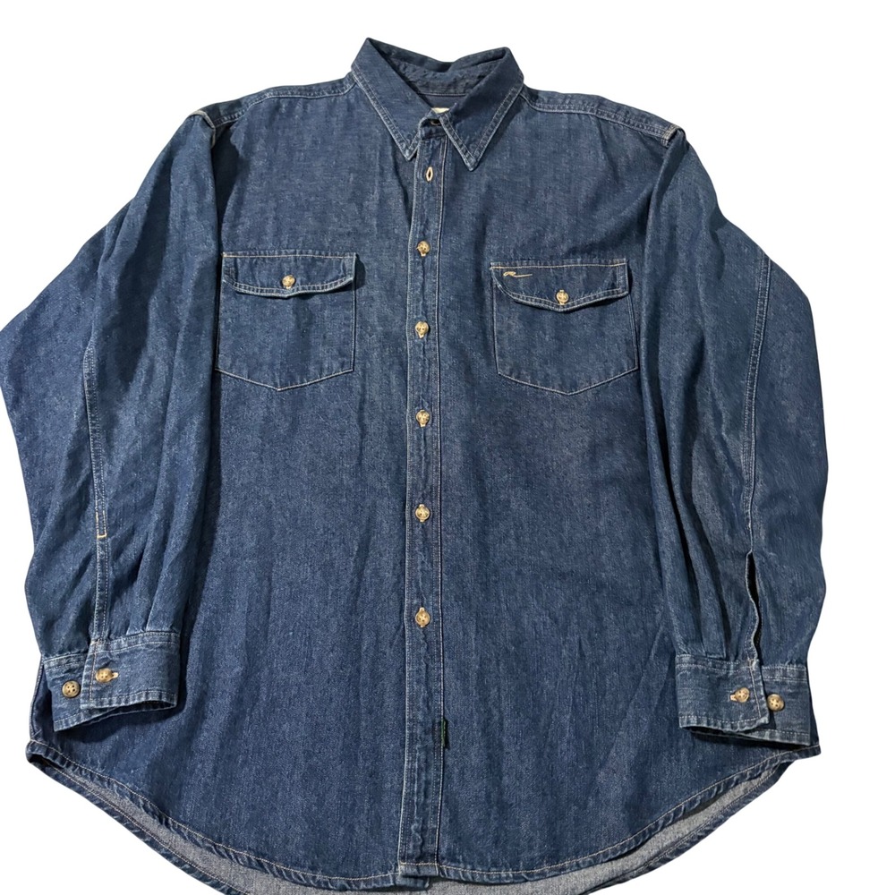 Roots Canada Mens Denim Button Down Shirt Long Sleeve Blue Cotton Outdoor L/G